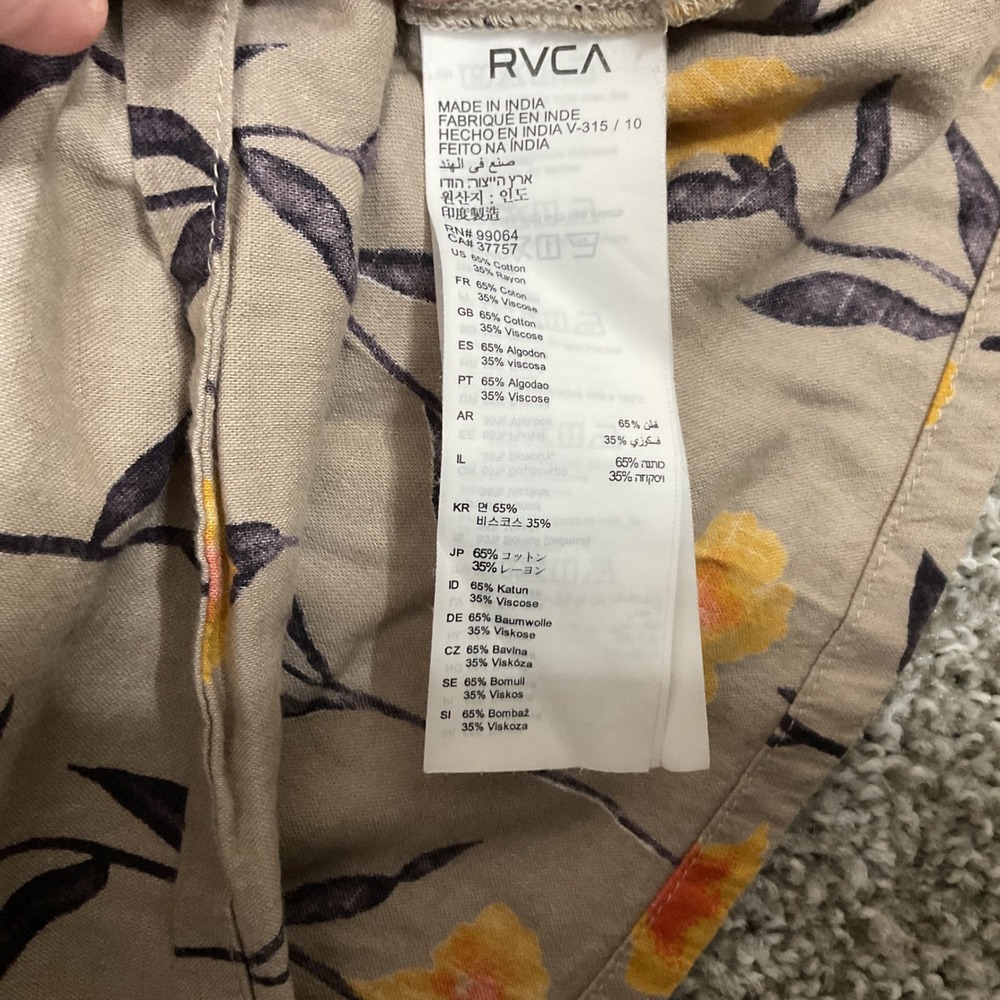 RVCA Floral Top / Mini Dress Sz Small Tan Yellow Wrap Front Boho Summer - Picture 5 of 8